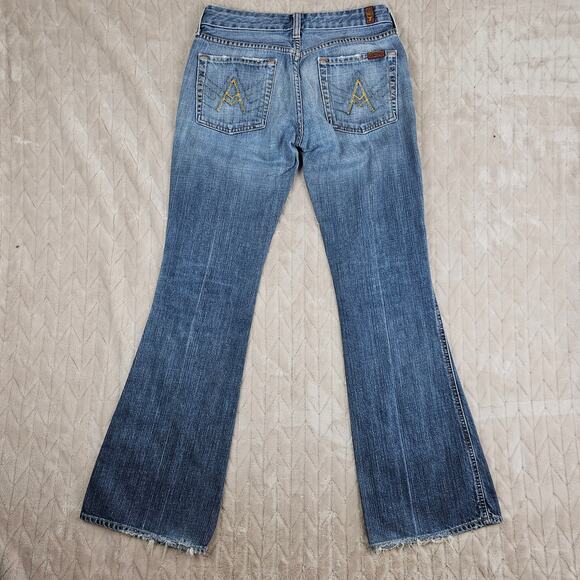 Vintage 7 For All Mankind Jeans Womens 28 Boot Cut Y2K Distressed Low Rise USA - Picture 6 of 6